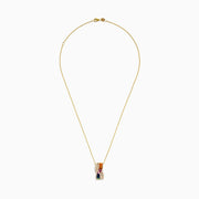 The Watercolors 14K Yellow Gold Multi Sapphire Pendant features a twisting double helix design adorned with multicolored sapphires and bordered by small white stones for extra brilliance.