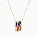 The Watercolors 14K Yellow Gold Multi Sapphire and Diamond Pendant features wavy stripes of green, blue, purple, pink, and orange sapphires set between rows of sparkling diamonds for a vibrant, eye-catching look.