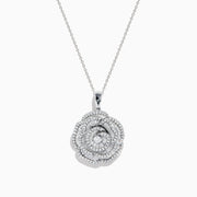 The Nature 14K White Gold Diamond Flower Pendant features multiple small diamonds in a floral design, set against a plain white background.