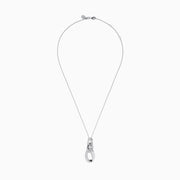 The Pave Classica 14K White Gold Diamond Interlocking Links Pendant features three oval links, two set with sparkling diamonds, hanging elegantly from a delicate white gold chain on a white background.
