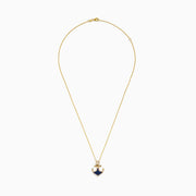 The Seaside 14K Yellow Gold Blue Sapphire and Diamond Anchor Pendant features a yellow gold necklace with sparkling blue sapphires and diamonds, showcased against a white background.
