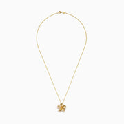The Nature 14K Yellow Gold Diamond Flower Pendant features a delicate chain and a detailed, textured five-petal flower design.