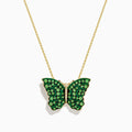The Nature 14K Yellow Gold Tsavorite and Diamond Butterfly Pendant is shown against a white background.