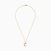 The Watercolors 14K yellow gold necklace showcases a multi sapphire and diamond crescent moon pendant, with gemstones arranged in a beautiful gradient pattern.