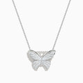 The Nature 14K White Gold Diamond and Enamel Butterfly Pendant features a silver butterfly design with sparkling diamonds, beautifully crafted in 14K white gold and displayed on a white background.