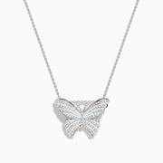 The Nature 14K White Gold Diamond and Enamel Butterfly Pendant features a silver butterfly design with sparkling diamonds, beautifully crafted in 14K white gold and displayed on a white background.