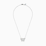 The Nature 14K White Gold Diamond and Enamel Butterfly Pendant features a silver butterfly design with sparkling diamonds, beautifully crafted in 14K white gold and displayed on a white background.