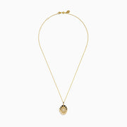 The 14K Yellow Gold Diamond Locket Pendant features an oval sunburst design with sparkling diamonds set on black enamel.