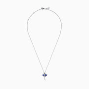 The Seaside 925 Silver Tanzanite and Diamond Stingray Pendant features a stingray design set with blue tanzanite and sparkling white diamonds.