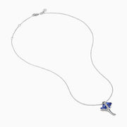 The Seaside 925 Silver Tanzanite and Diamond Stingray Pendant features a stingray design set with blue tanzanite and sparkling white diamonds.