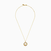The Watercolors 14K Yellow Gold Multi Color Sapphire and Diamond Pendant features small diamonds and multicolor sapphires set in an outer ring, hanging from a fine yellow gold chain.