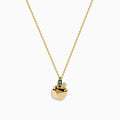 The Nature 14K Yellow Gold Tsavorite and Diamond Apple Pendant features a chain, apple-shaped pendant with a tsavorite green leaf and diamond detail above the apple, displayed on a white background.