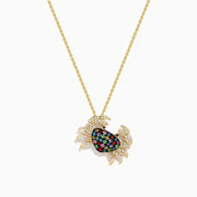Watercolors 14K Yellow Gold Multi Sapphire and Diamond Crab Pendant