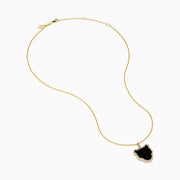 The Signature 14K Yellow Gold Black Agate and Diamond Panther Pendant features a large, irregular black agate bordered with small diamonds, evoking a stylized panther head, shown on a white background.