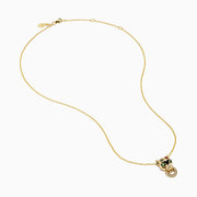 The Signature 14K Yellow Gold Multi Sapphire and Diamond Panther Pendant features a diamond panther with colorful sapphire accents and a circular ring set with small clear stones held in its mouth.