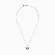 The Safari 14K White Gold Black and White Diamond Panda Pendant showcases a panda’s face adorned with sparkling black and white diamonds, highlighting its charming features.