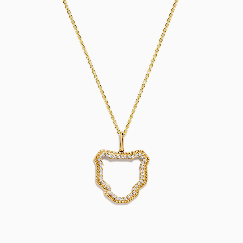 The Signature 14K Yellow Gold Diamond Textured Panther Outline Pendant features a delicate open-center panther shape outlined with sparkling diamonds for an elegant look.