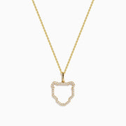 The Signature 14K Yellow Gold Diamond Pave Panther Outline Pendant features a minimalist open panther design encrusted with sparkling diamonds, hanging at the center of a delicate chain.