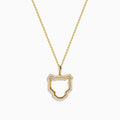The Signature 14K Yellow Gold Diamond Sculpted Panther Outline Pendant features a panther-shaped pendant with diamond accents along the edges, suspended from a delicate gold chain.