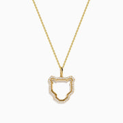 The Signature 14K Yellow Gold Diamond Sculpted Panther Outline Pendant features a panther-shaped pendant with diamond accents along the edges, suspended from a delicate gold chain.