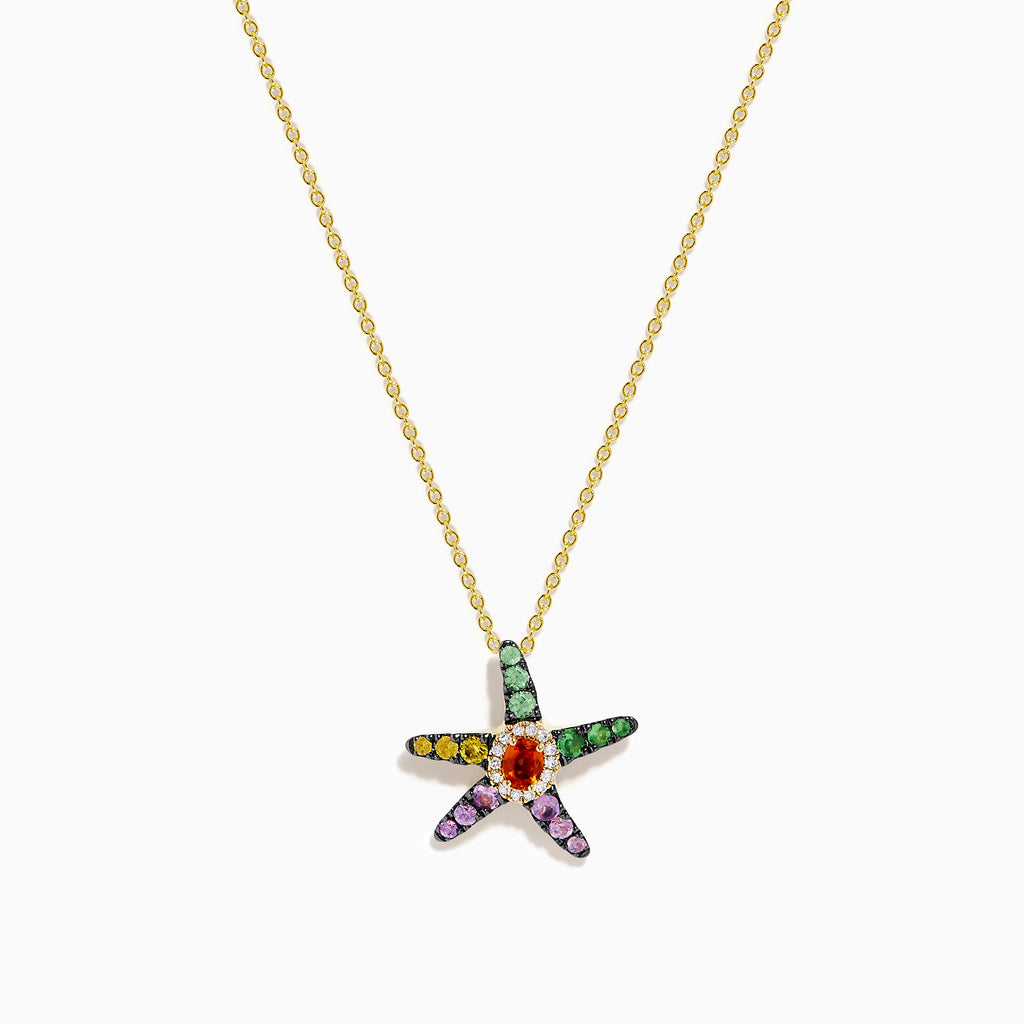 Watercolors 14K Gold Multi Sapphire and Diamond Starfish Pendant