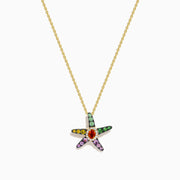 Watercolors 14K Gold Multi Sapphire, Orange Sapphire and Diamond Starfish Pendant