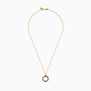The Watercolors 14K Yellow Gold Multi Sapphire and Diamond Circle Pendant features a vibrant rainbow of rectangular sapphires and sparkling diamonds in a circular design.