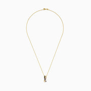 A Watercolors 14K yellow gold chain necklace with a pendant featuring multi sapphires on one side and diamonds on the other, set against a white background.