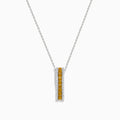 The Canare 14K Two Tone Gold White and Yellow Diamond Pendant features a rectangular design with a vertical row of yellow diamonds bordered by white stones, displayed against a plain white background.