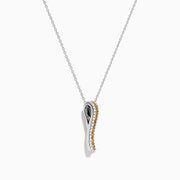 The Canare 14K Two Tone Gold White and Yellow Diamond Pendant features a rectangular design with a vertical row of yellow diamonds bordered by white stones, displayed against a plain white background.
