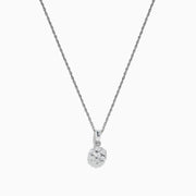 The 925 Sterling Silver Diamond Cluster Pendant features a round, sparkling diamond cluster in a floral-style setting on a delicate silver chain, shown against a plain white background.