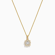 The Bouquet 14K Two-Tone Diamond Pendant (0.32 TCW) features a flower-shaped design with sparkling diamonds in a stunning circular floral pattern, set on an elegant gold chain.