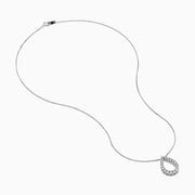 The 925 Sterling Silver Diamond Halo Pear Pendant features a teardrop-shaped design outlined with sparkling clear gemstones, elegantly displayed on a white background.