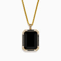 The Eclipse Mens 14K Yellow Gold Onyx Pendant features a large rectangular black onyx bordered with black and white stones, shown against a white background.