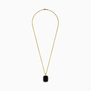 The Eclipse Mens 14K Yellow Gold Onyx Pendant features a large rectangular black onyx bordered with black and white stones, shown against a white background.