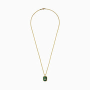 The Men's 14K Yellow Gold Malachite and Diamond Anchor Dog Tag Pendant features a rectangular malachite centerpiece and sparkling diamond accents in a stylish anchor dog tag design.