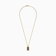 The Men's 14K Yellow Gold Brown Diamond Dog Tag Pendant features rows of small round brown diamonds set in a precise grid on a rectangular yellow gold dog tag.
