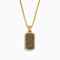 The Men's 14K Yellow Gold Brown Diamond Dog Tag Pendant features rows of small round brown diamonds set in a precise grid on a rectangular yellow gold dog tag.