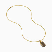 The Men's 14K Yellow Gold Brown Diamond Dog Tag Pendant features rows of small round brown diamonds set in a precise grid on a rectangular yellow gold dog tag.