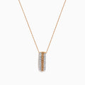 The Espresso 14K Two Tone Gold Pendant showcases brown and white diamonds in a vertical design, set on a delicate gold chain for a refined, elegant touch.