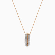 The Espresso 14K Two Tone Gold Pendant showcases brown and white diamonds in a vertical design, set on a delicate gold chain for a refined, elegant touch.