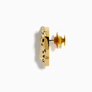 The Signature 14K Yellow Gold Diamond and Emerald Panther Pin features black spots, emerald-green jeweled eyes, and a diamond-adorned nose, displayed on a white background.