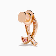 The Novelty 14K Rose Gold Pink Sapphire & Diamond Pink Ribbon Pin sparkles with white diamonds and a pink sapphire, elegantly displayed against a white background.