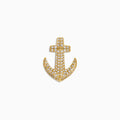 A 14K Yellow Gold Diamond Anchor Lapel Pin featuring sparkling white stones is displayed on a plain white background.