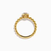 The Star Lab Grown Diamond Moderne Ring in 18K yellow gold features a beaded band and a large round lab diamond at its center, displayed on a white background.
