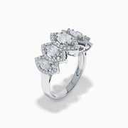 The 14K White Gold Diamond Marquise Halo Band Ring features five marquise diamond clusters, each surrounded by a halo of smaller diamonds, shown against a plain white background.