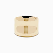 The 14K Yellow Gold Polish Wide Concave Band, featuring a smooth polished finish and rectangular cutout design, is displayed against a plain white background.
