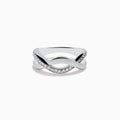 The 925 Sterling Silver Diamond Ring features an elegant twisted design with one band embellished with sparkling diamonds and the other finished in smooth matte silver.