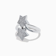 The Novelty 925 Sterling Silver and Diamond Star Ring features two star-shaped settings with sparkling stones, crafted from sterling silver and shown against a white background.