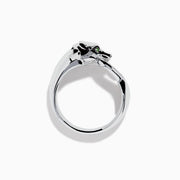 The 925 Sterling Silver Tsavorite and Diamond Panther Ring features a sculpted panther head with tsavorite eyes, black enamel spots, and diamond mouth details, shown on a plain white background.